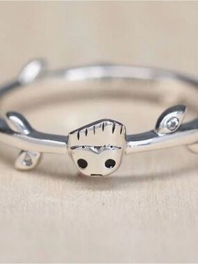 Cute Silver Tone Character Ring with Crystal Accents
